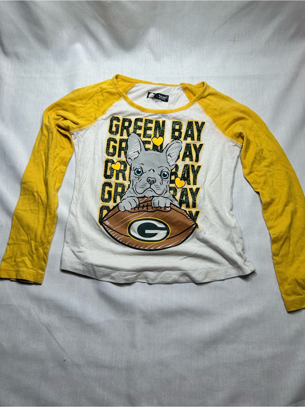 Team Apparel Yellow Sleeve Raglan Kids Long Sleeve Shirt with Bulldog Graphic